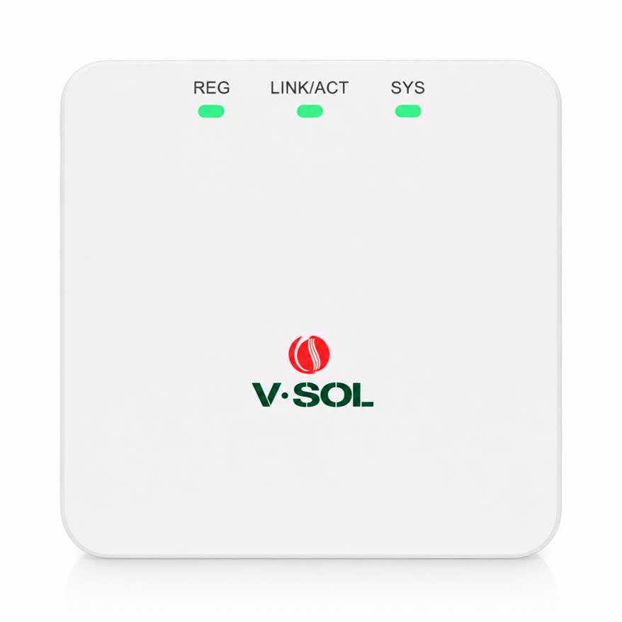 Индикаторы оптического терминала V-SOL: SYS, LINK/ACT, REG — моргание красного REG означает отсутствие сигнала